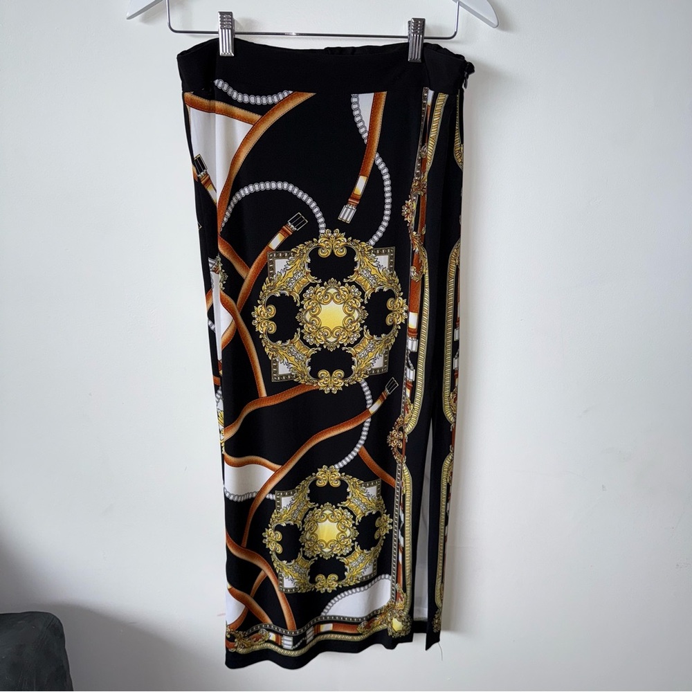 Carmen Marc Valvo Black Maxi Pencil Skirt w/ Elastic Waist